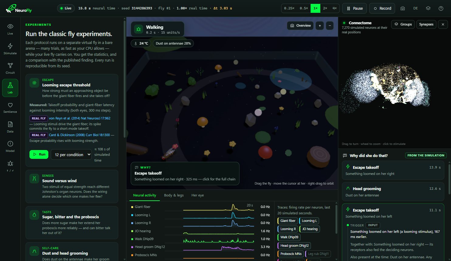 Experiments workspace: guided protocols with their literature references and a run button